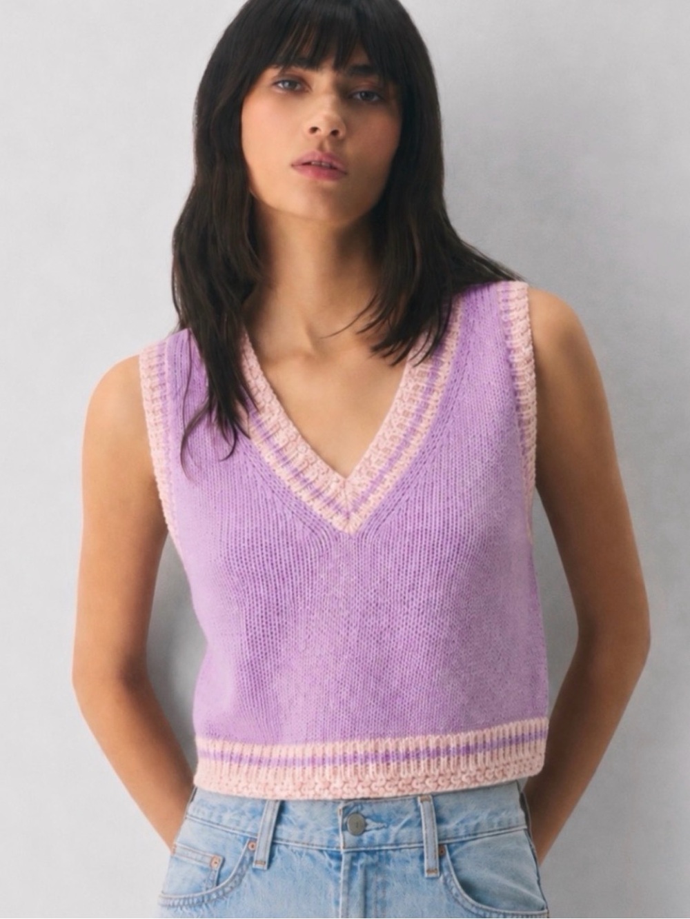 Anthropologie PIECES Pastel Skies Oversized Cable Knit Sweater Vest Size S